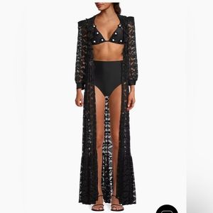 NWT PatBO Black Crocheted Maxi Cover-Up Robe Size M $495
